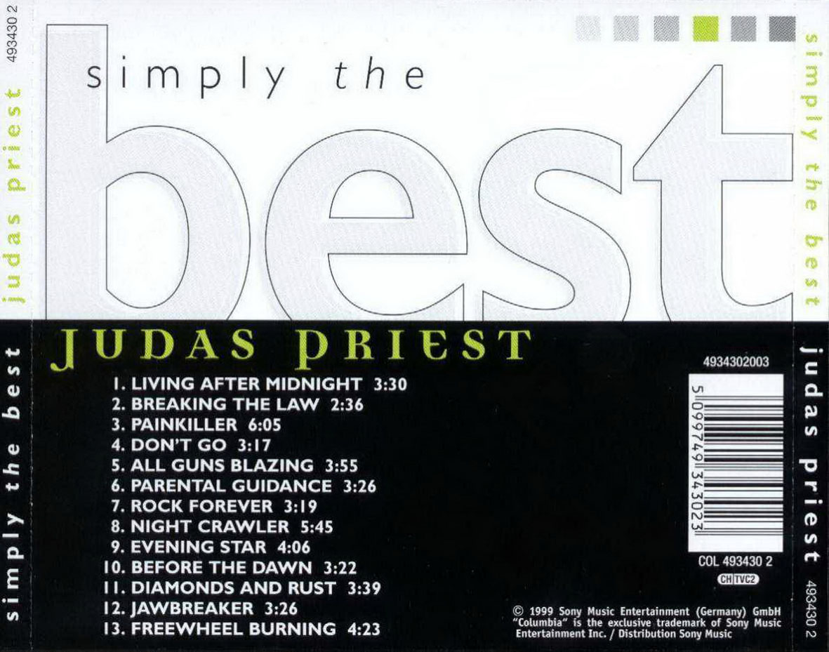Cartula Trasera de Judas Priest - Simply The Best