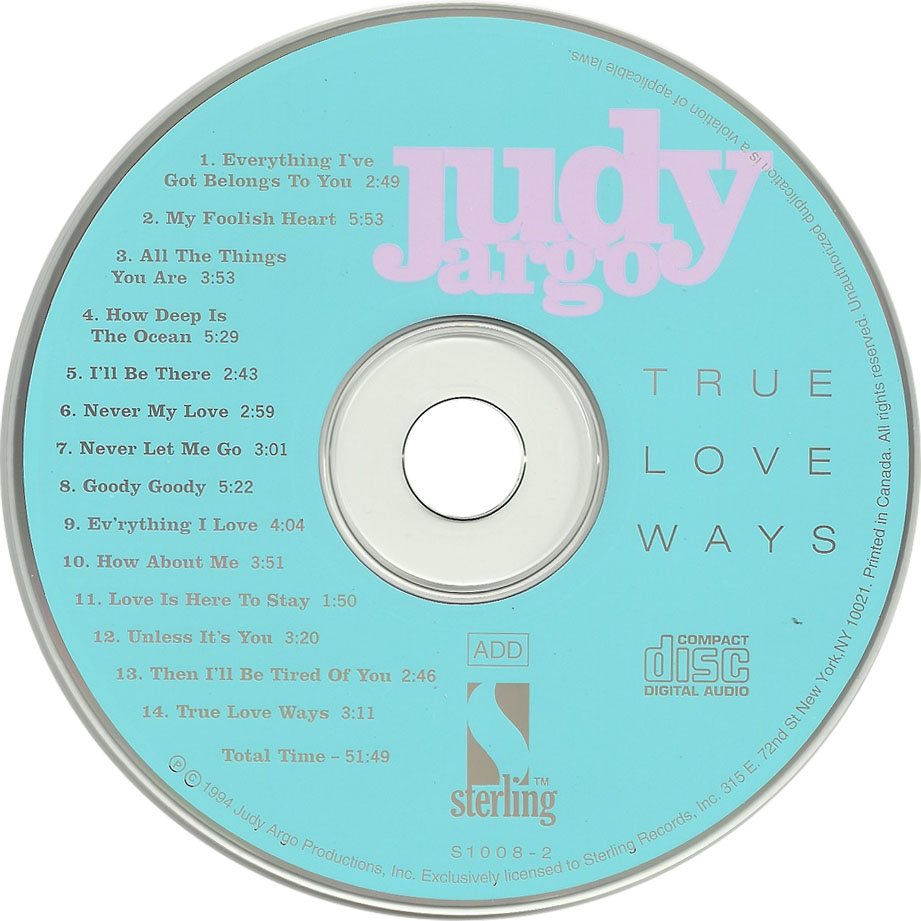 Cartula Cd de Judy Argo - True Love Ways