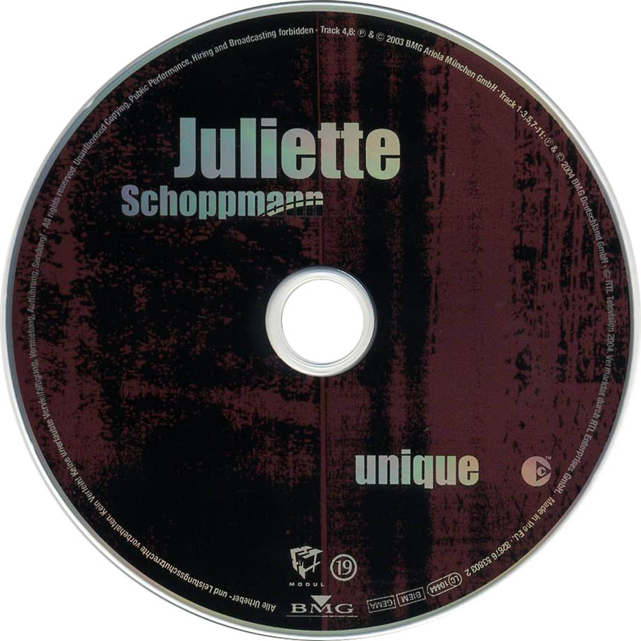 Cartula Cd de Juliette Schoppmann - Unique