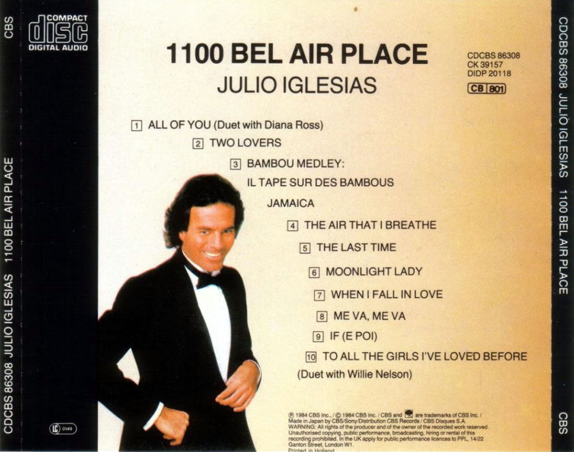 Cartula Trasera de Julio Iglesias - 1100 Bel Air Place