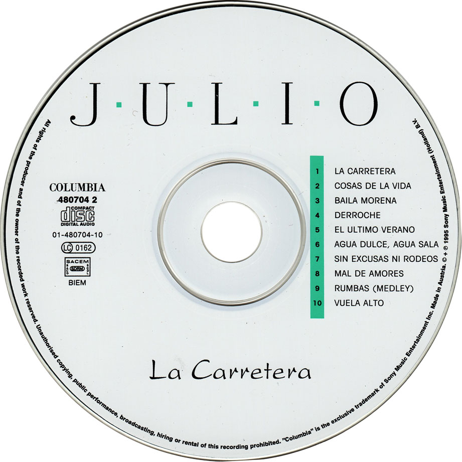 Cartula Cd de Julio Iglesias - La Carretera
