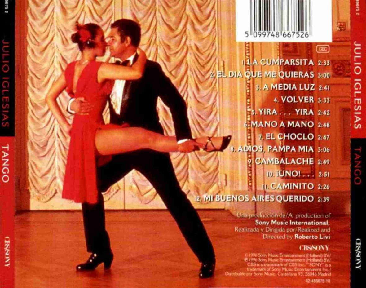 Cartula Trasera de Julio Iglesias - Tango