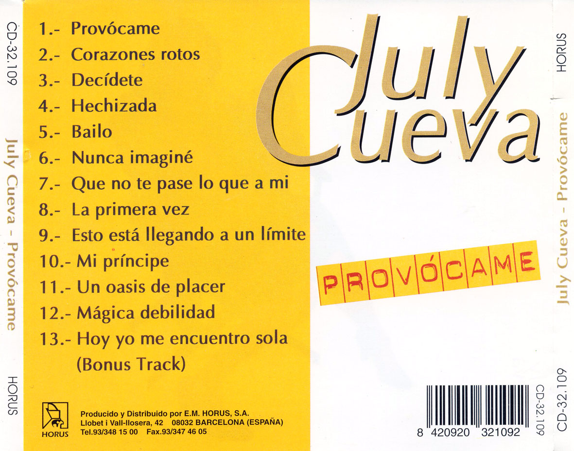 Cartula Trasera de July Cueva - Provocame