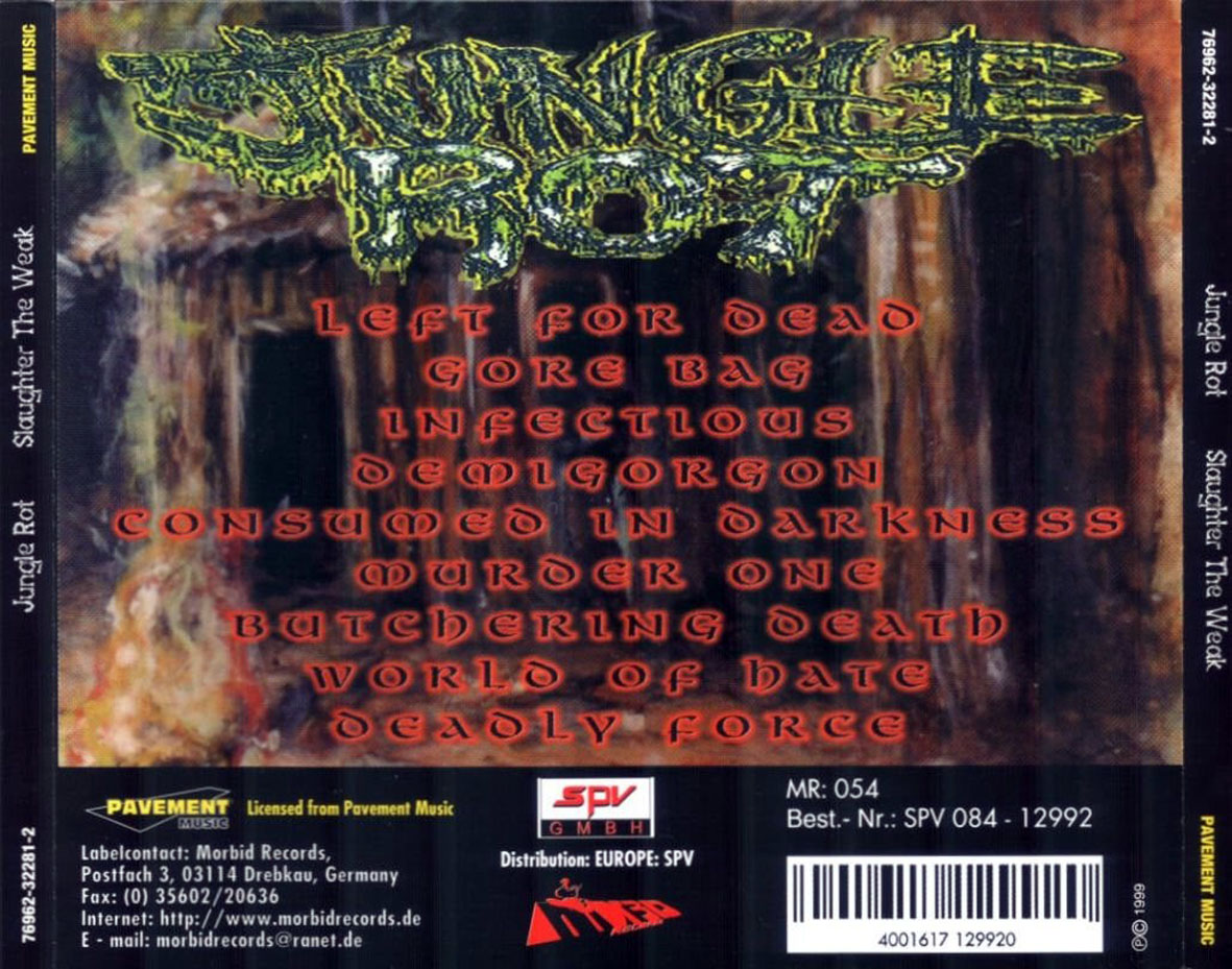 Cartula Trasera de Jungle Rot - Slaughter The Weak