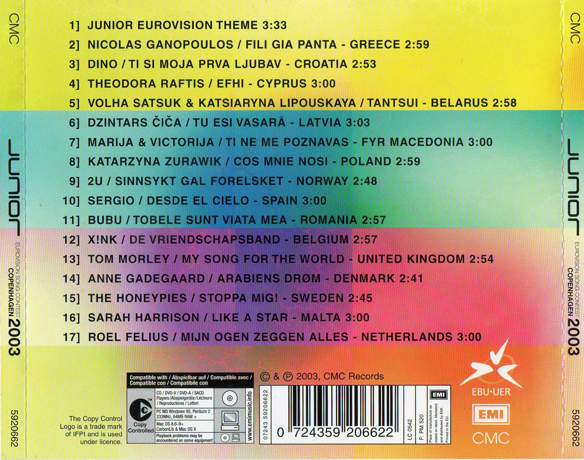 Cartula Trasera de Junior Eurovision Song Contest 2003
