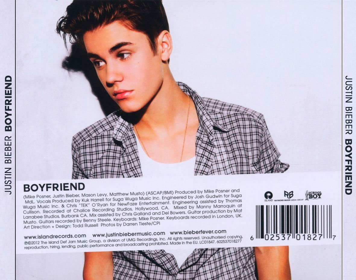 Cartula Trasera de Justin Bieber - Boyfriend (Cd Single)