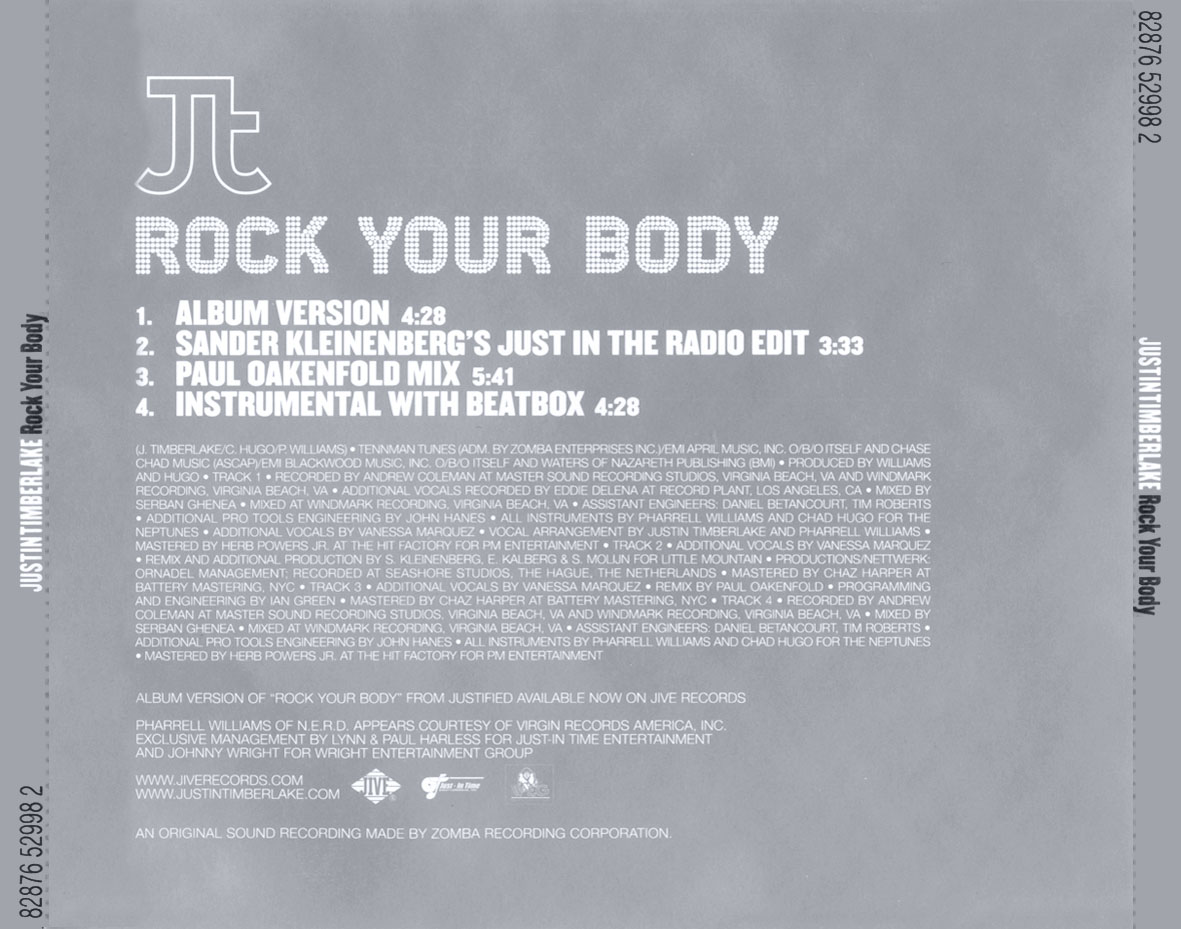 Cartula Trasera de Justin Timberlake - Rock Your Body (Cd Single)