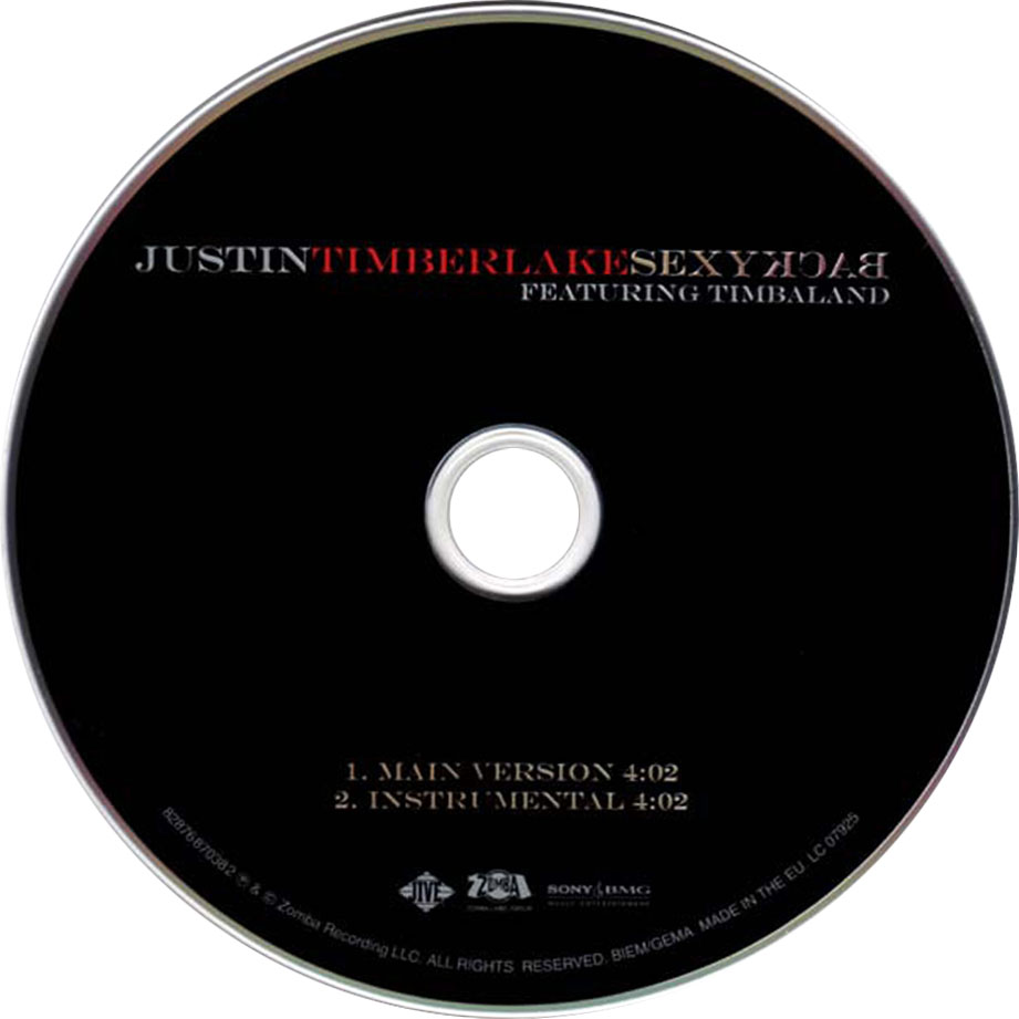 Cartula Cd de Justin Timberlake - Sexyback (Cd Single)