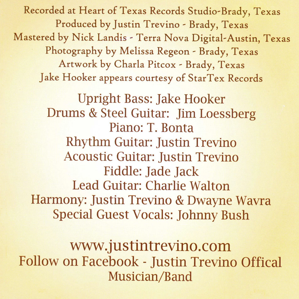 Cartula Interior Frontal de Justin Trevino - Sings Johnny Bush