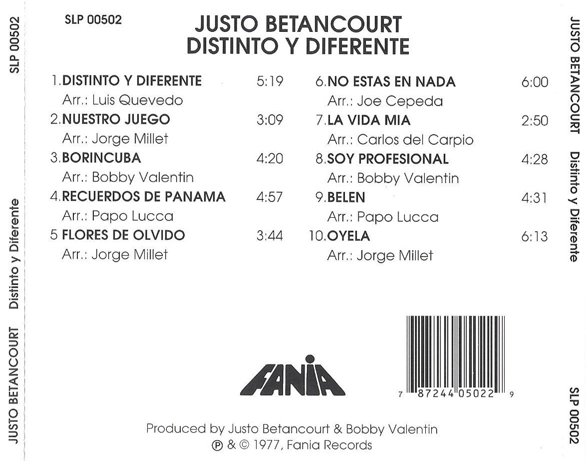 Cartula Trasera de Justo Betancourt - Distinto Y Diferente