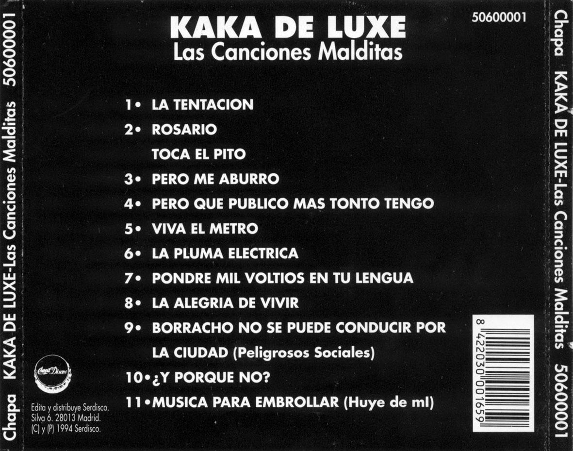 Cartula Trasera de Kaka De Luxe - Las Canciones Malditas