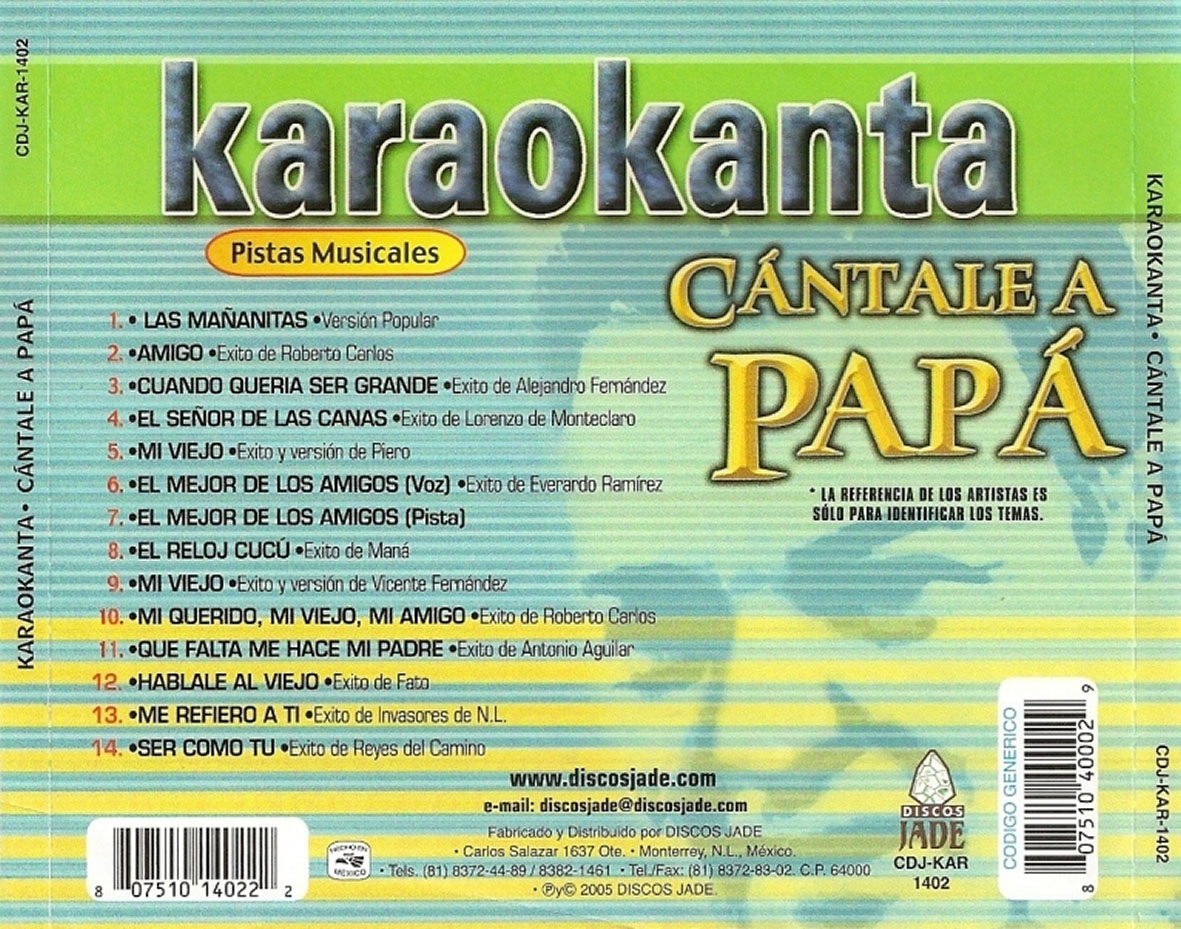 Cartula Trasera de Karaokanta Cantale A Papa