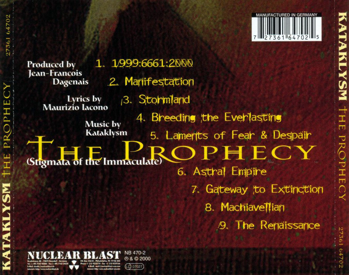 Cartula Trasera de Kataklysm - The Prophecy (Stigmata Of The Immaculate)