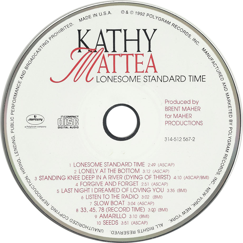 Cartula Cd de Kathy Mattea - Lonesome Standard Time