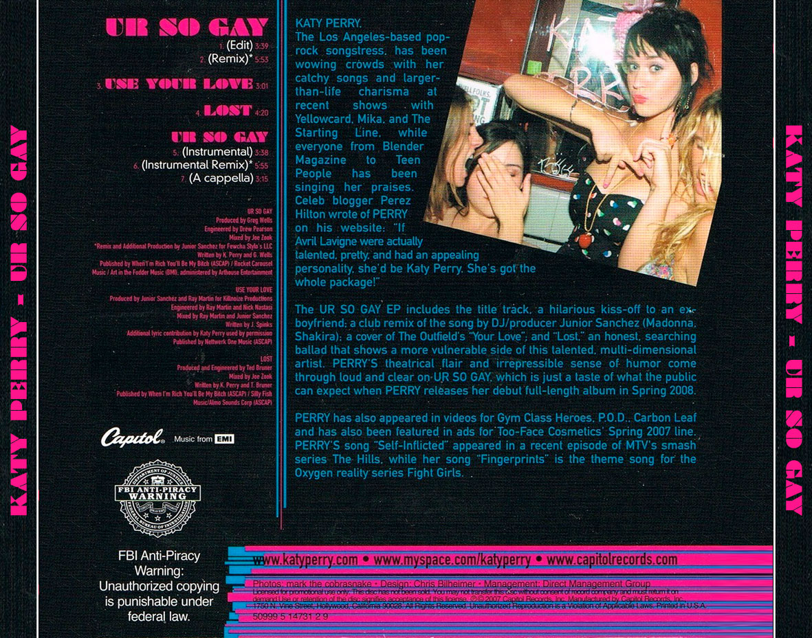 Cartula Trasera de Katy Perry - Ur So Gay (Ep)