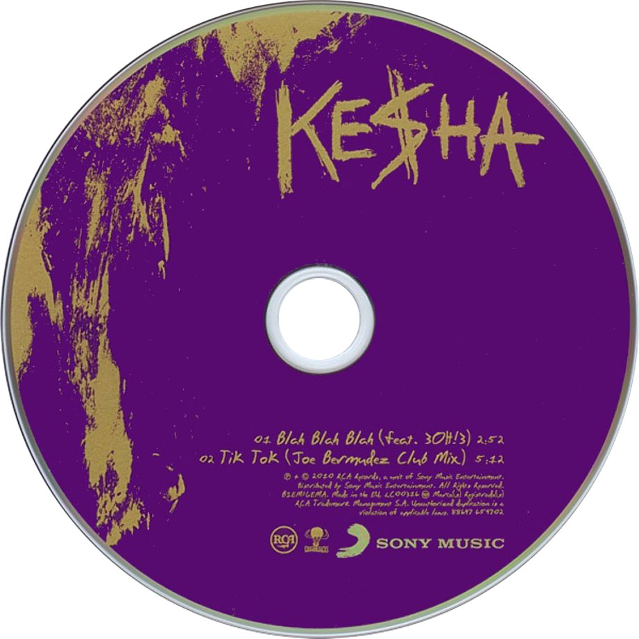 Cartula Cd de Ke$ha - Blah Blah Blah (Featuring 3oh!3) (Cd Single)