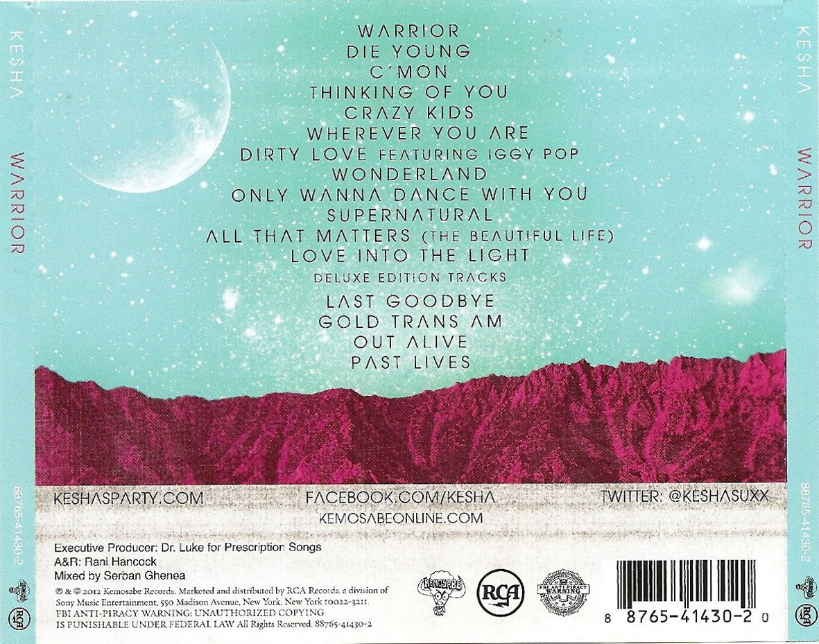 Cartula Trasera de Ke$ha - Warrior (Deluxe Edition)