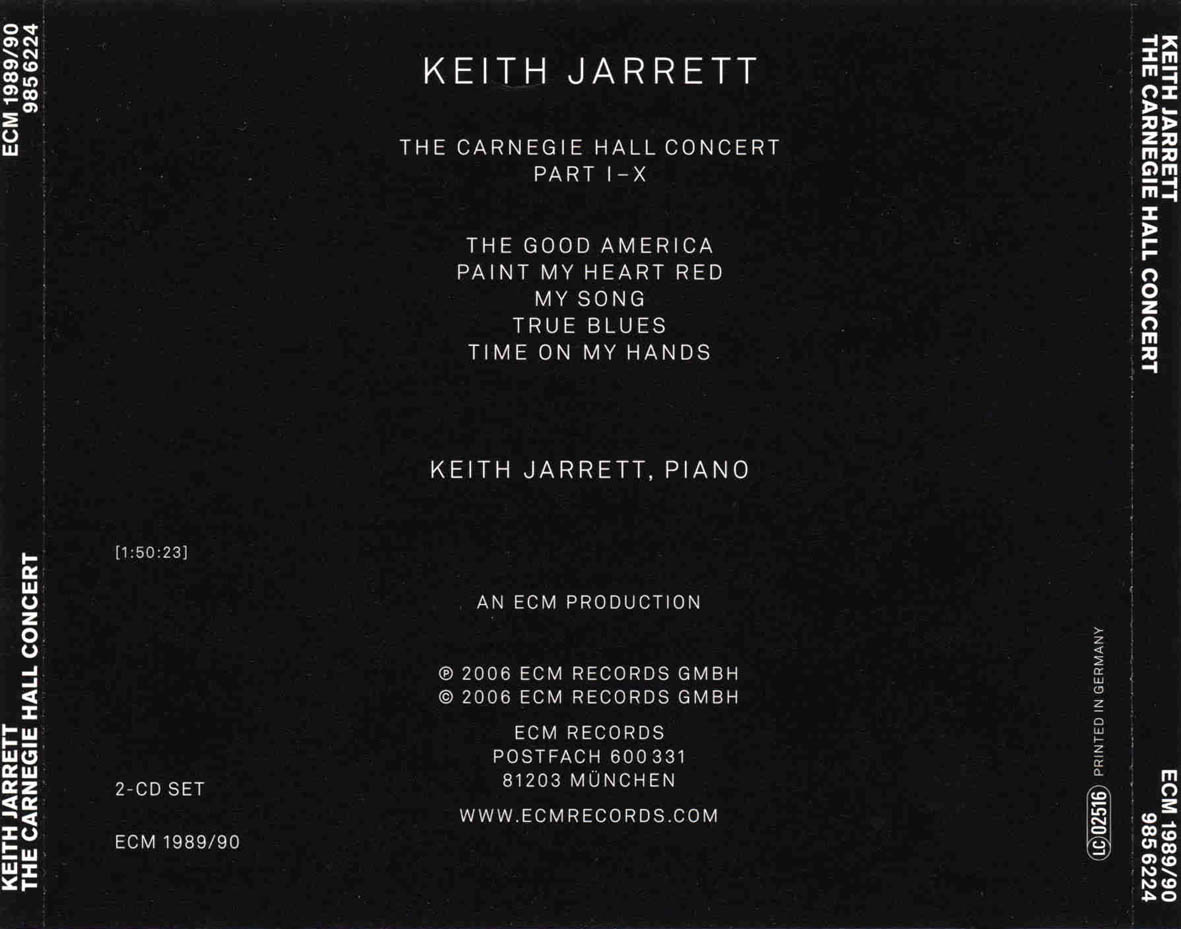 Cartula Trasera de Keith Jarrett - The Carnegie Hall Concert