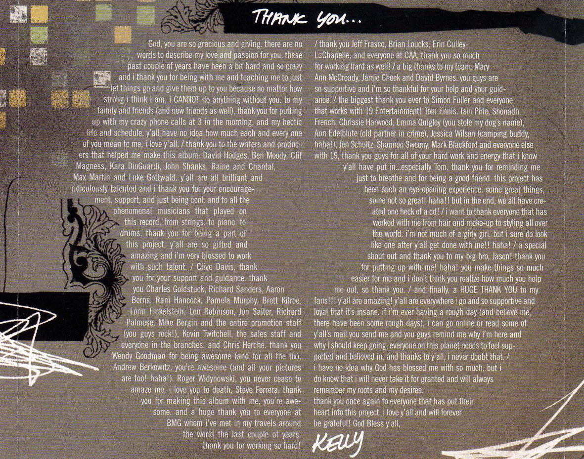 Cartula Interior Trasera de Kelly Clarkson - Breakaway (14 Canciones)