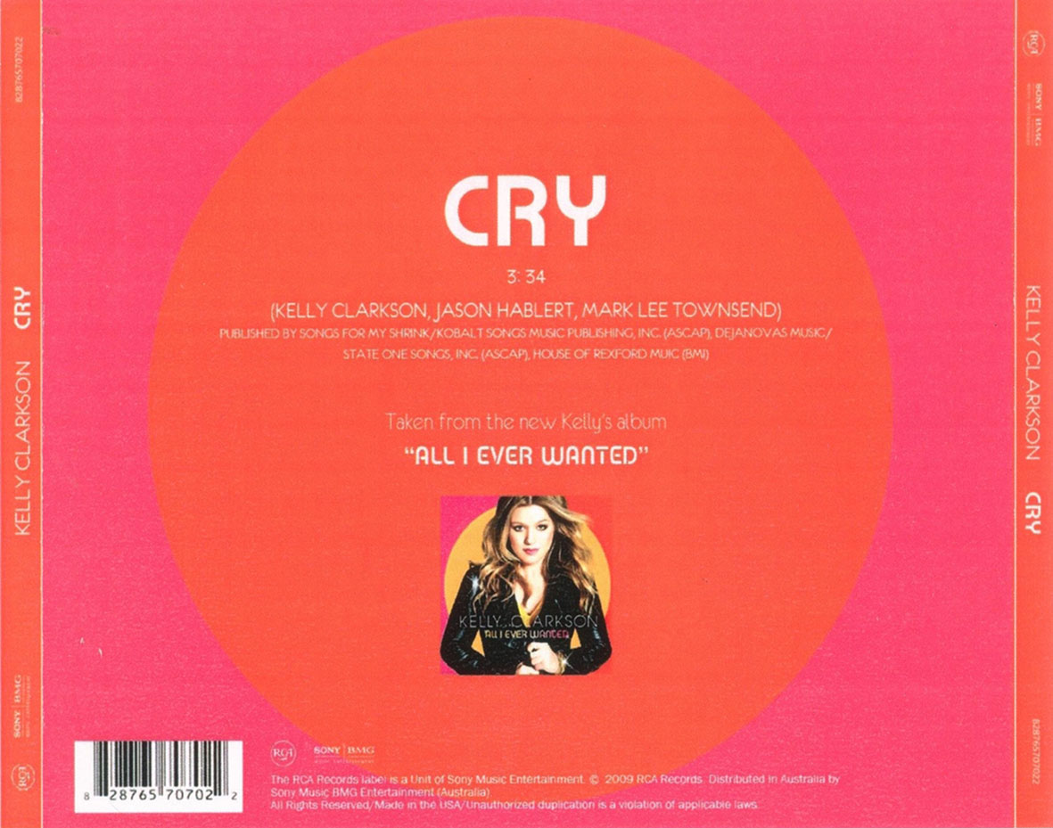 Cartula Trasera de Kelly Clarkson - Cry (Cd Single)