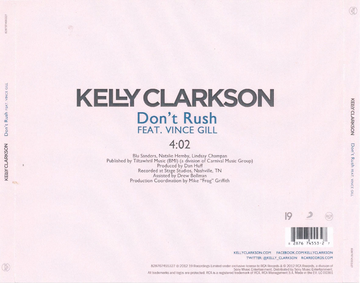 Cartula Trasera de Kelly Clarkson - Don't Rush (Featuring Vince Gill) (Cd Single)