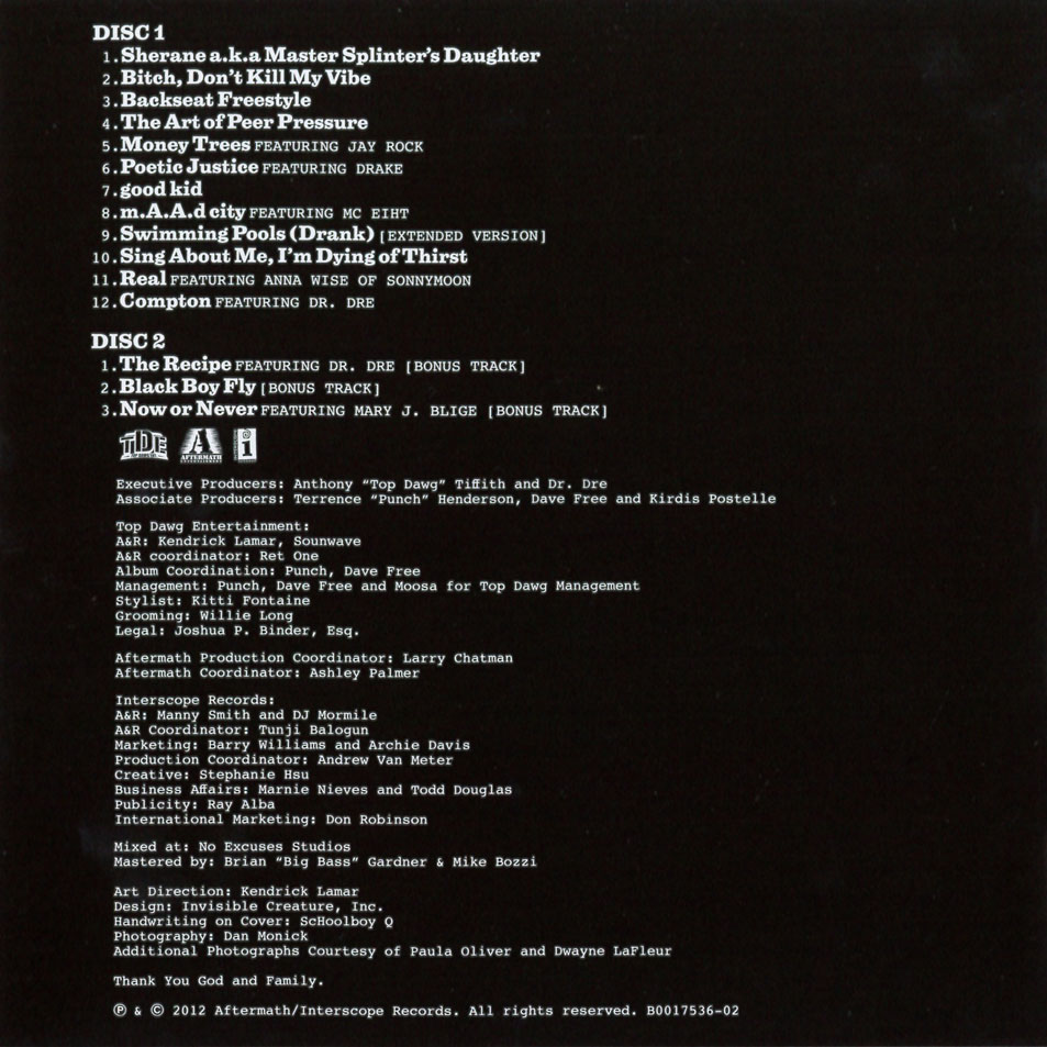 Cartula Interior Frontal de Kendrick Lamar - Good Kid, M.a.a.d. City (Deluxe Edition)