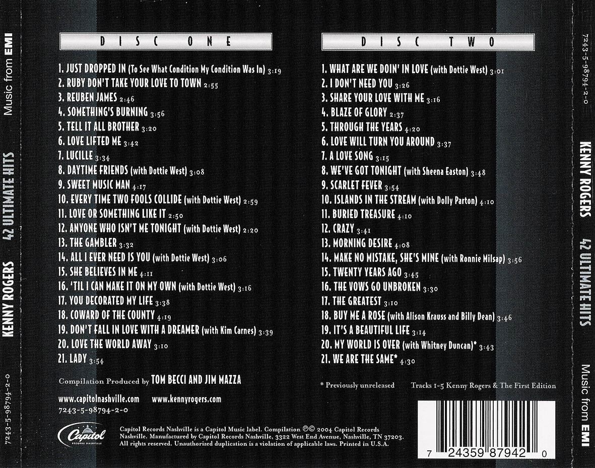 Cartula Trasera de Kenny Rogers - 42 Ultimate Hits
