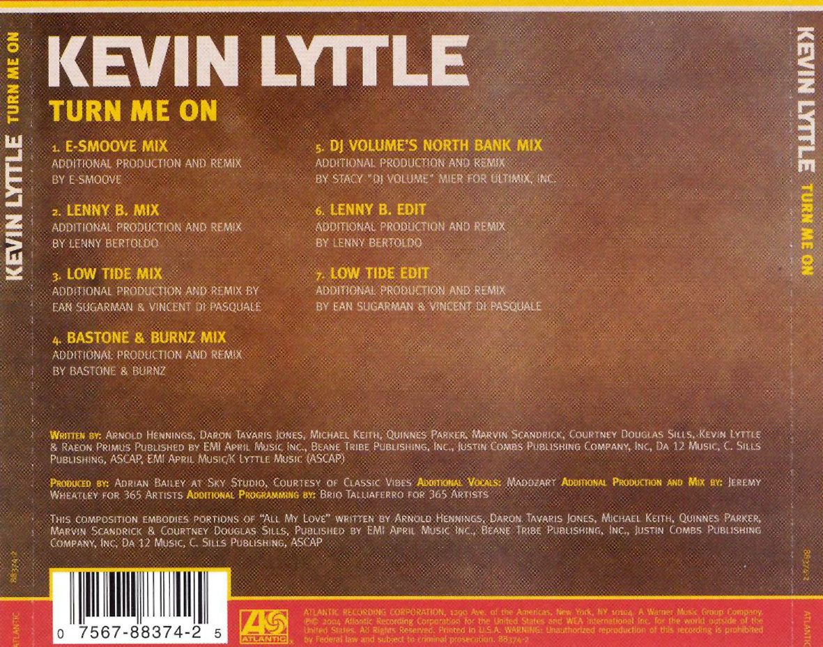 Cartula Trasera de Kevin Lyttle - Turn Me On (Remixes) (Cd Single)