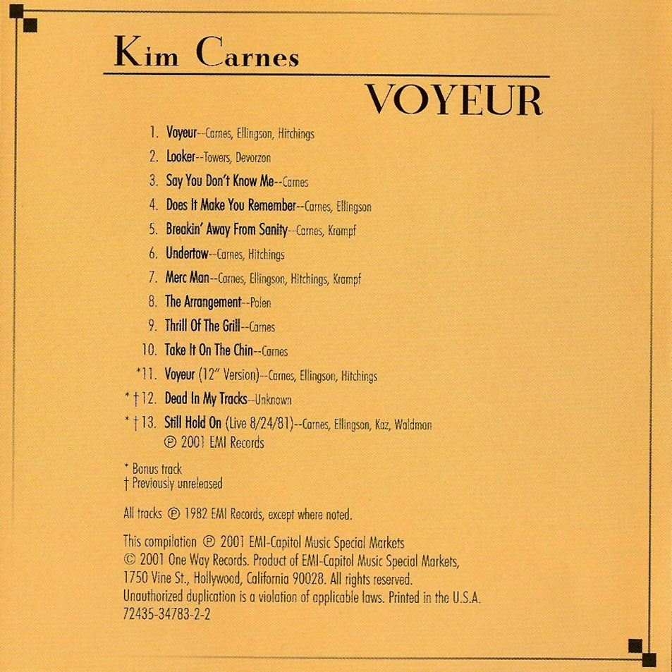 Cartula Interior Frontal de Kim Carnes - Voyeur (2001)