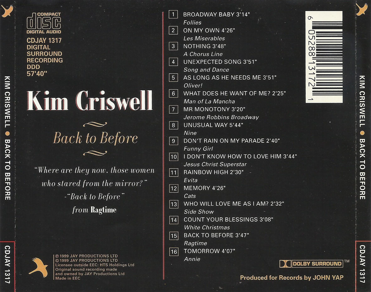 Cartula Trasera de Kim Criswell - Back To Before