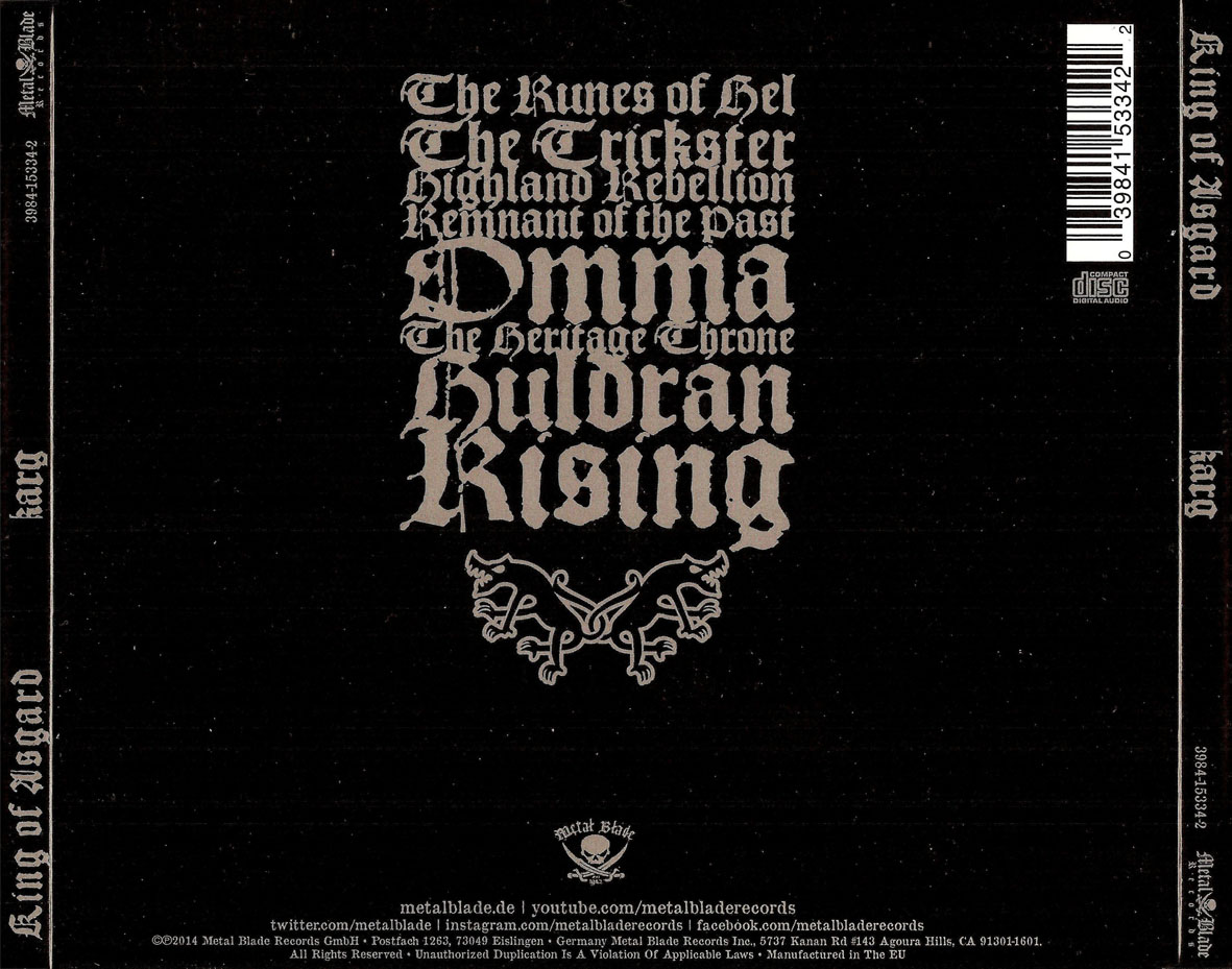 Cartula Trasera de King Of Asgard - Karg