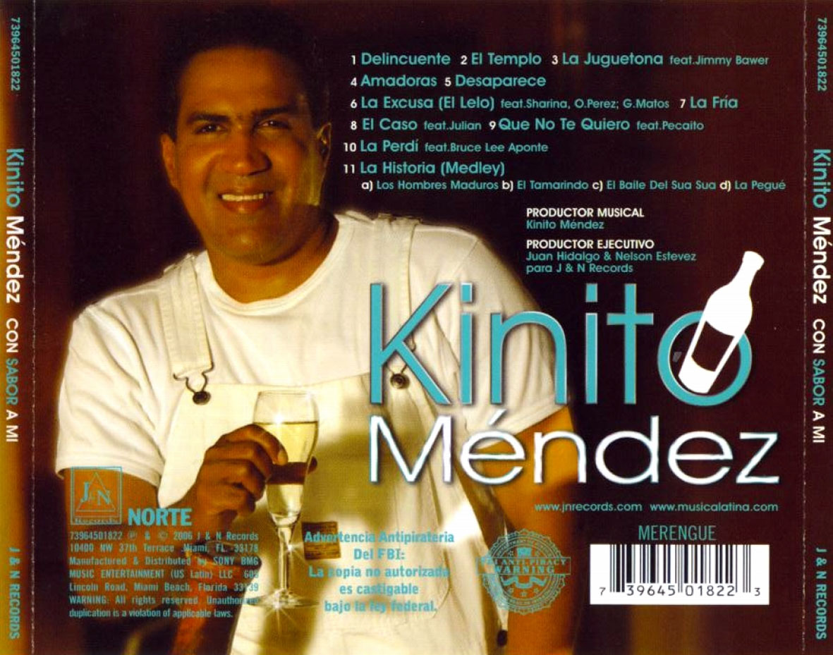 Cartula Trasera de Kinito Mendez - Con Sabor A Mi