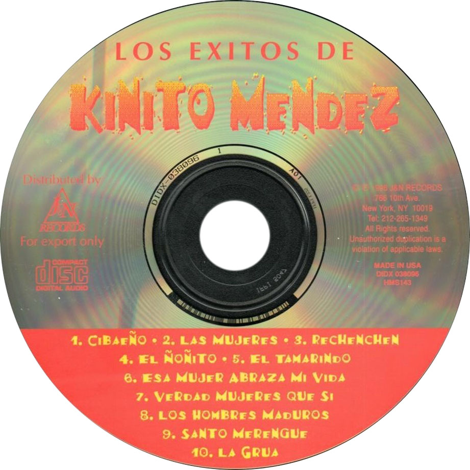 Cartula Cd de Kinito Mendez - Los Exitos De Kinito Mendez