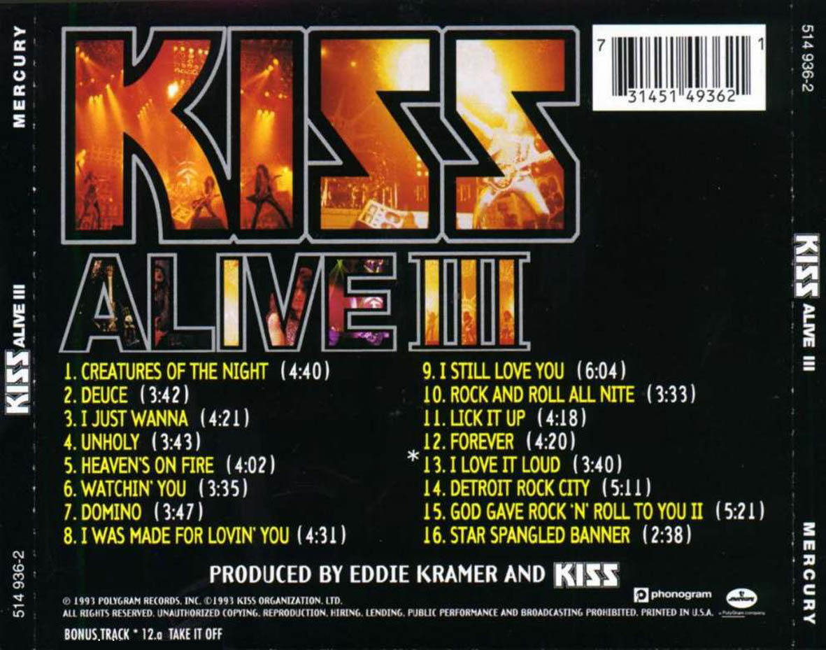 Cartula Trasera de Kiss - Alive III