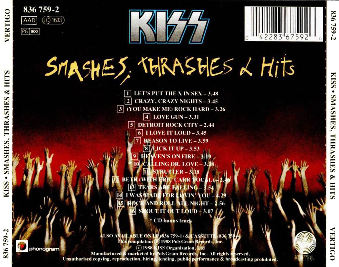 Cartula Trasera de Kiss - Smashes, Thrashes & Hits