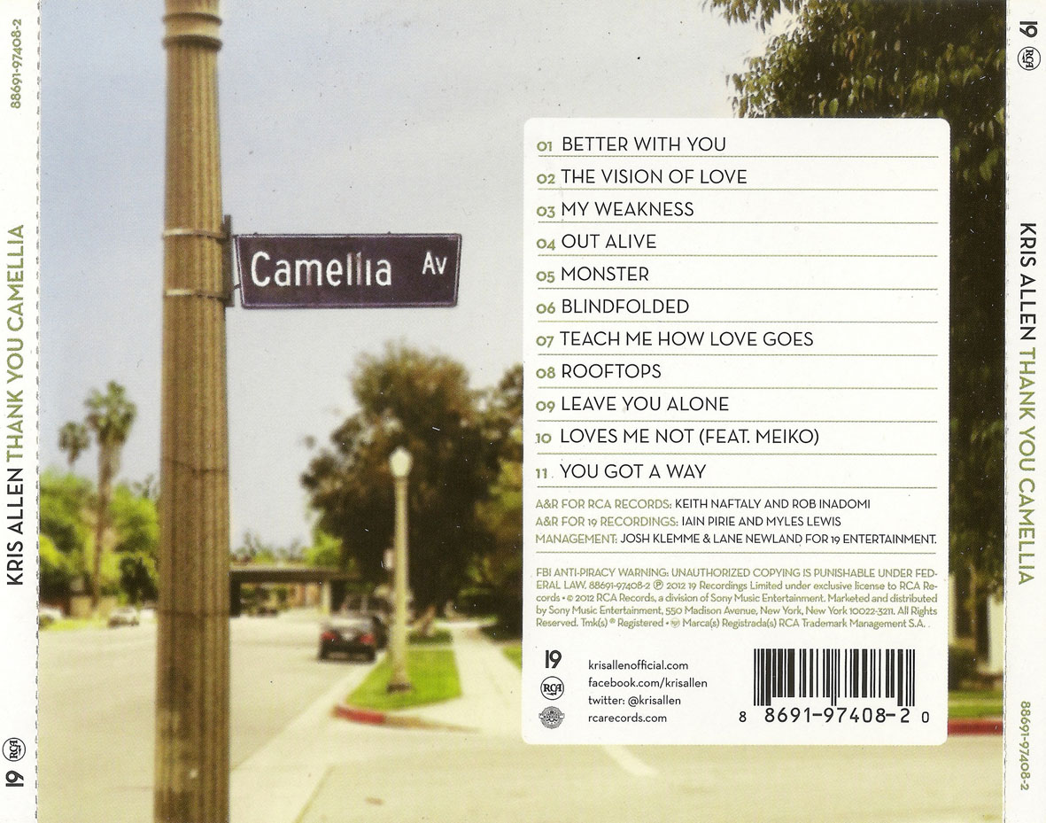 Cartula Trasera de Kris Allen - Thank You Camellia