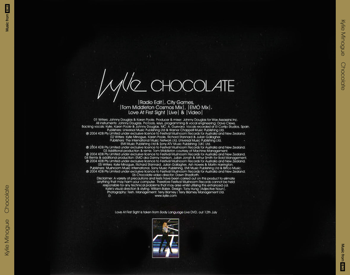 Cartula Trasera de Kylie Minogue - Chocolate (Cd Single) (Australia)