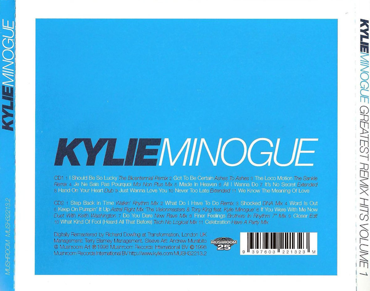 Cartula Trasera de Kylie Minogue - Greatest Remix Hits Volume 1