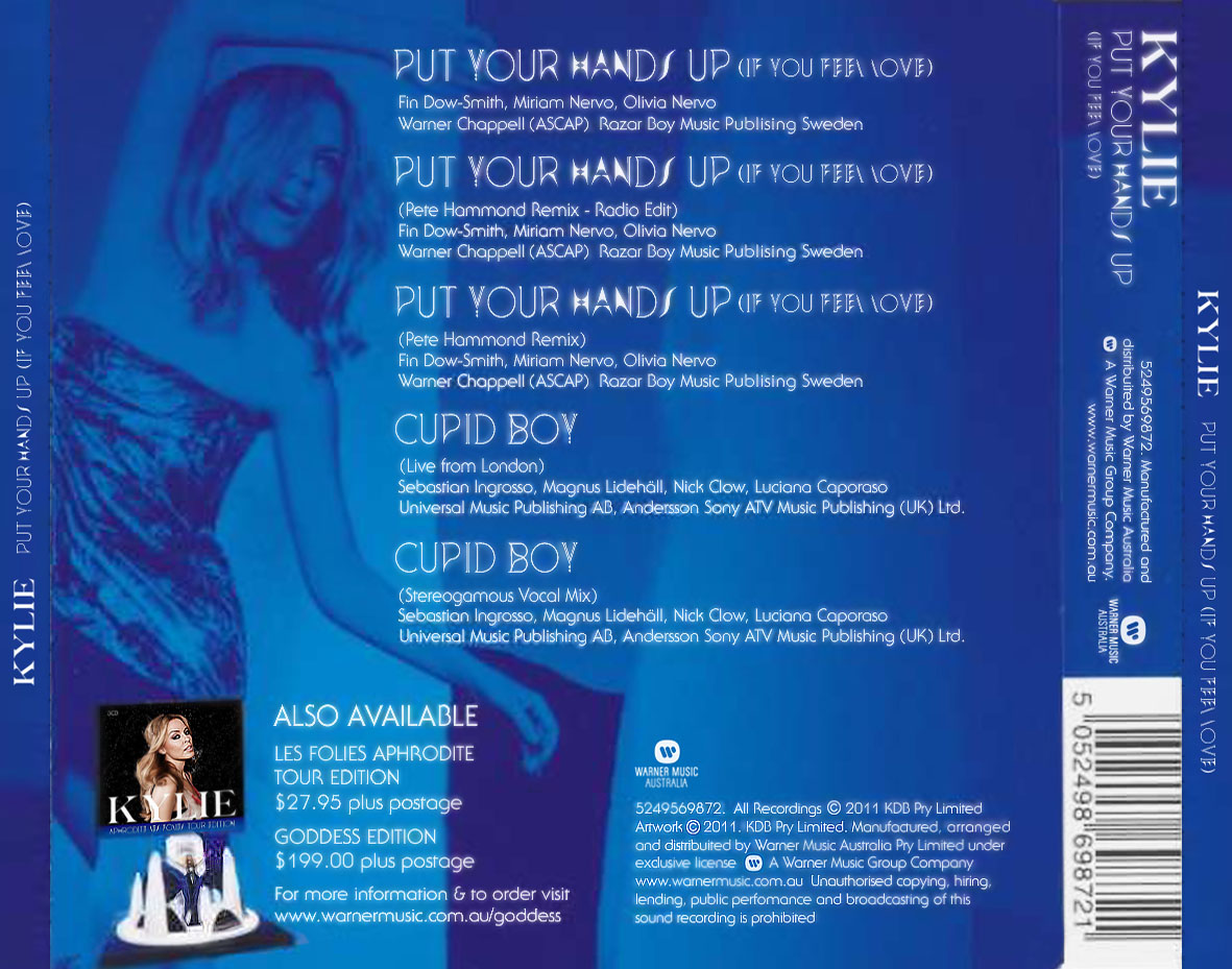 Cartula Trasera de Kylie Minogue - Put Your Hands Up (If You Feel Love) (Cd Single)