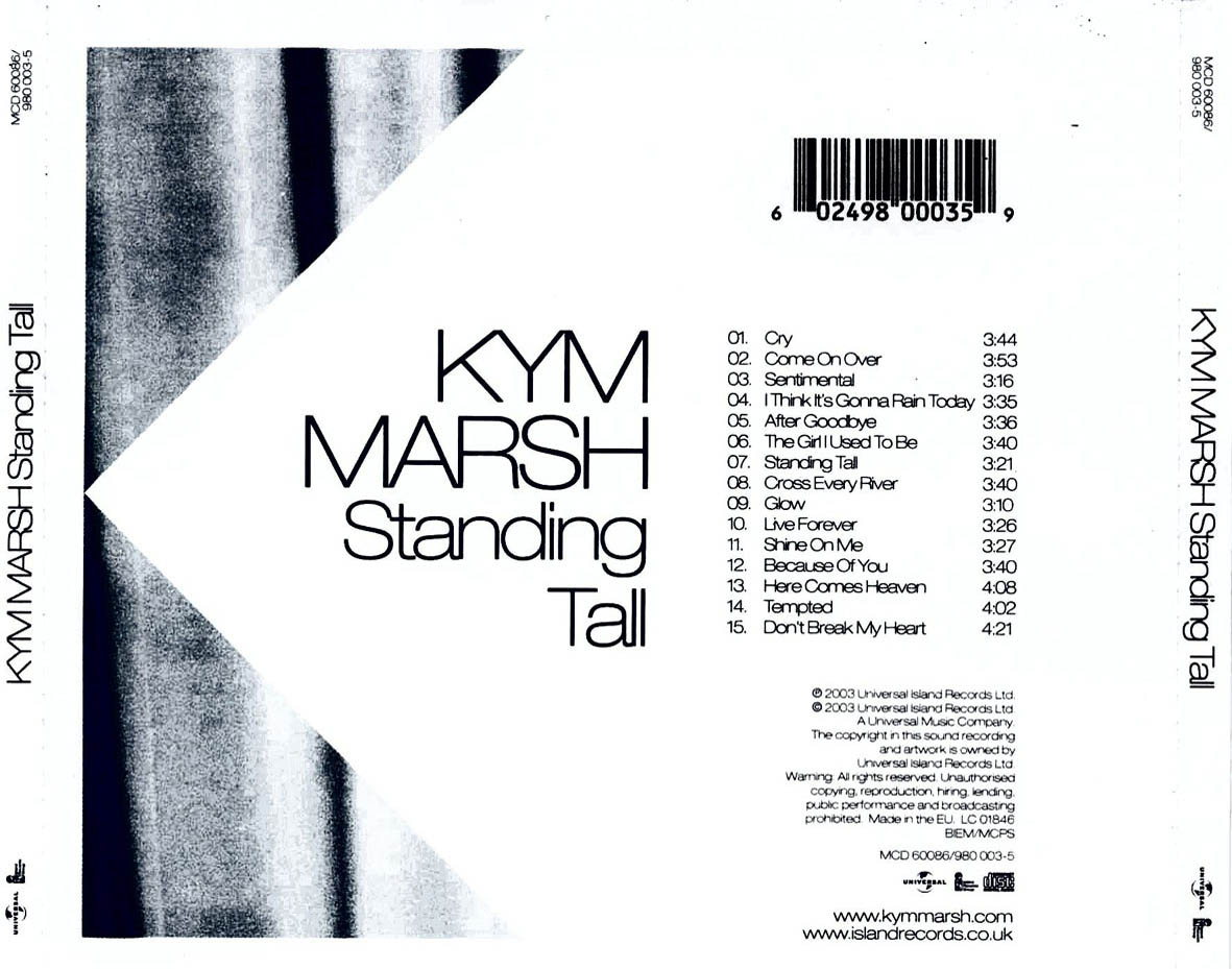 Cartula Trasera de Kym Marsh - Standing Tall