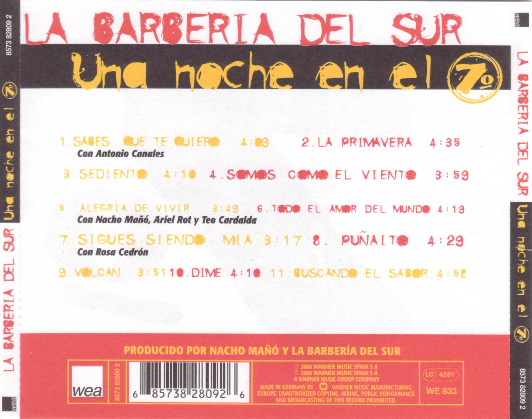 Cartula Trasera de La Barberia Del Sur - Una Noche En El 7