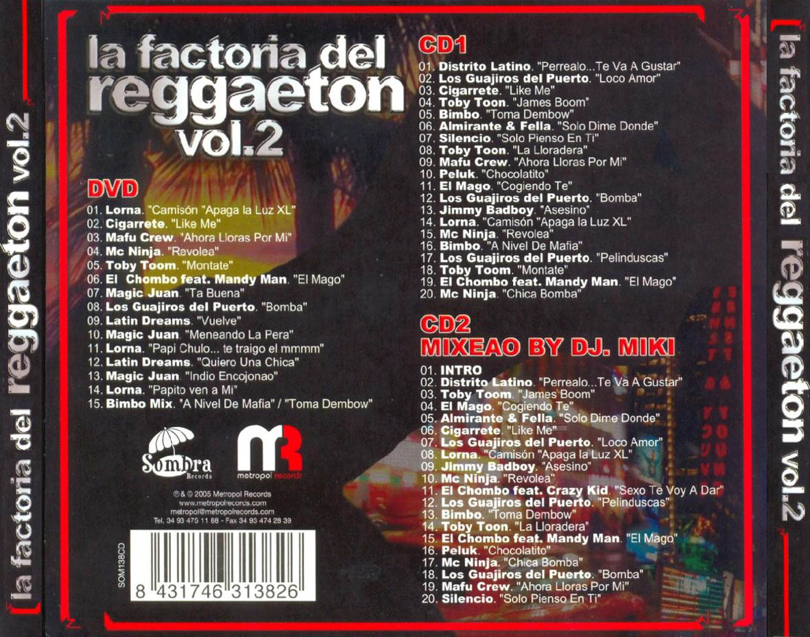 Cartula Trasera de La Factoria Del Reggaeton Volumen 2