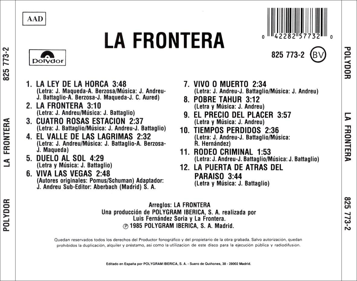 Cartula Trasera de La Frontera - La Frontera