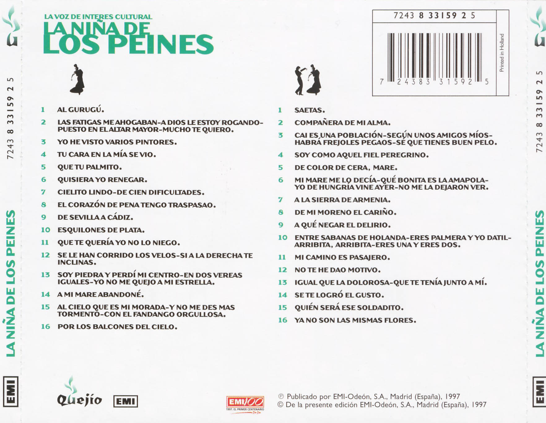 Cartula Trasera de La Nia De Los Peines - La Voz De Interes Cultural