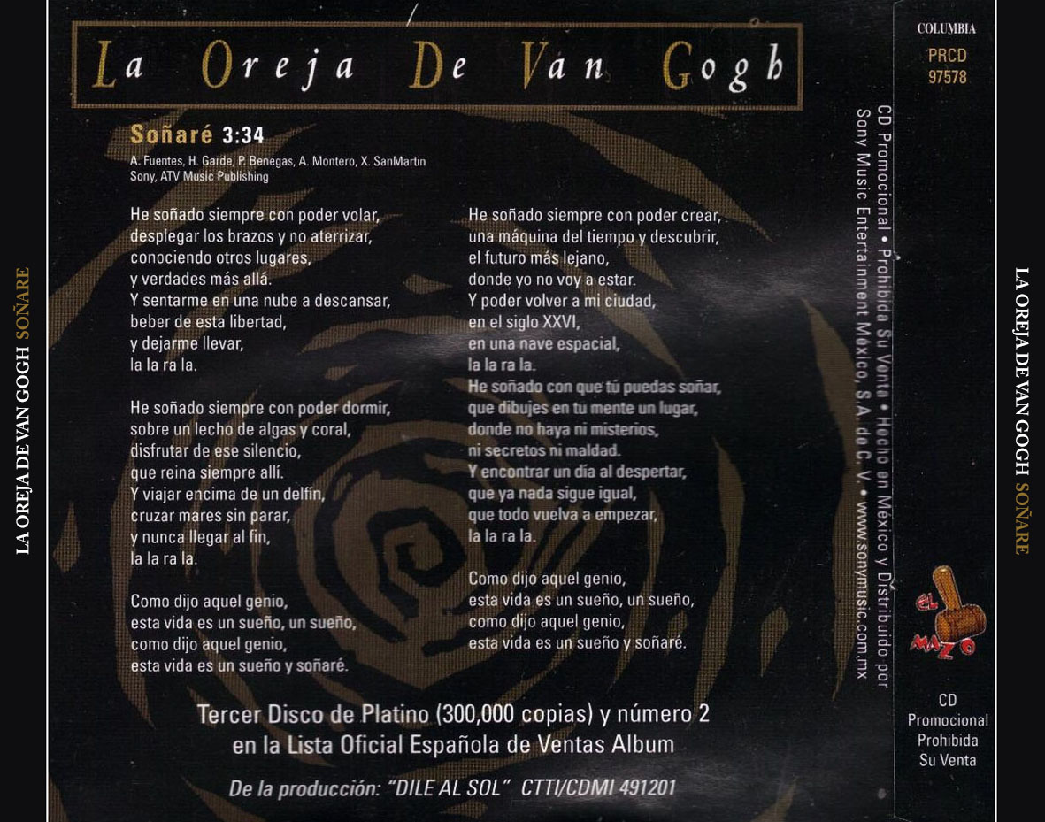 Cartula Trasera de La Oreja De Van Gogh - Soare (Cd Single)