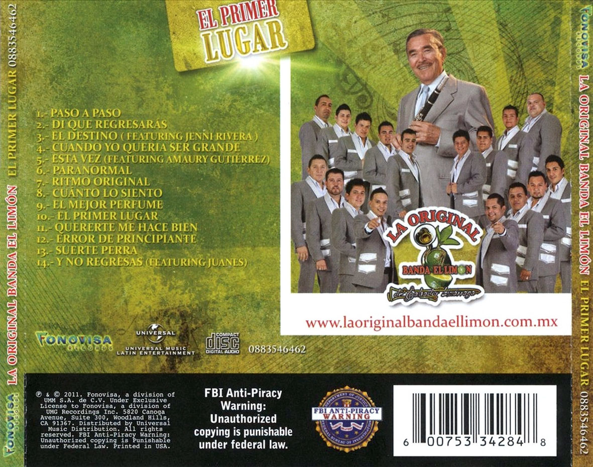 Cartula Trasera de La Original Banda El Limon De Salvador Lizarraga - El Primer Lugar