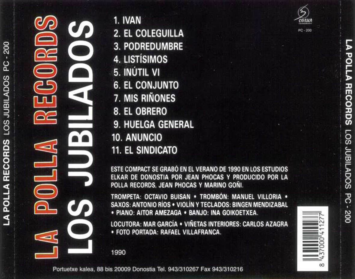 Cartula Trasera de La Polla Records - Los Jubilados