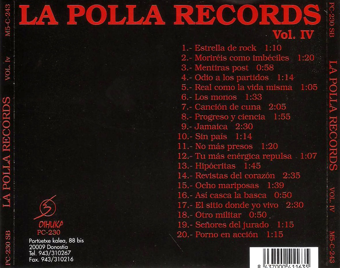 Cartula Trasera de La Polla Records - Volumen IV