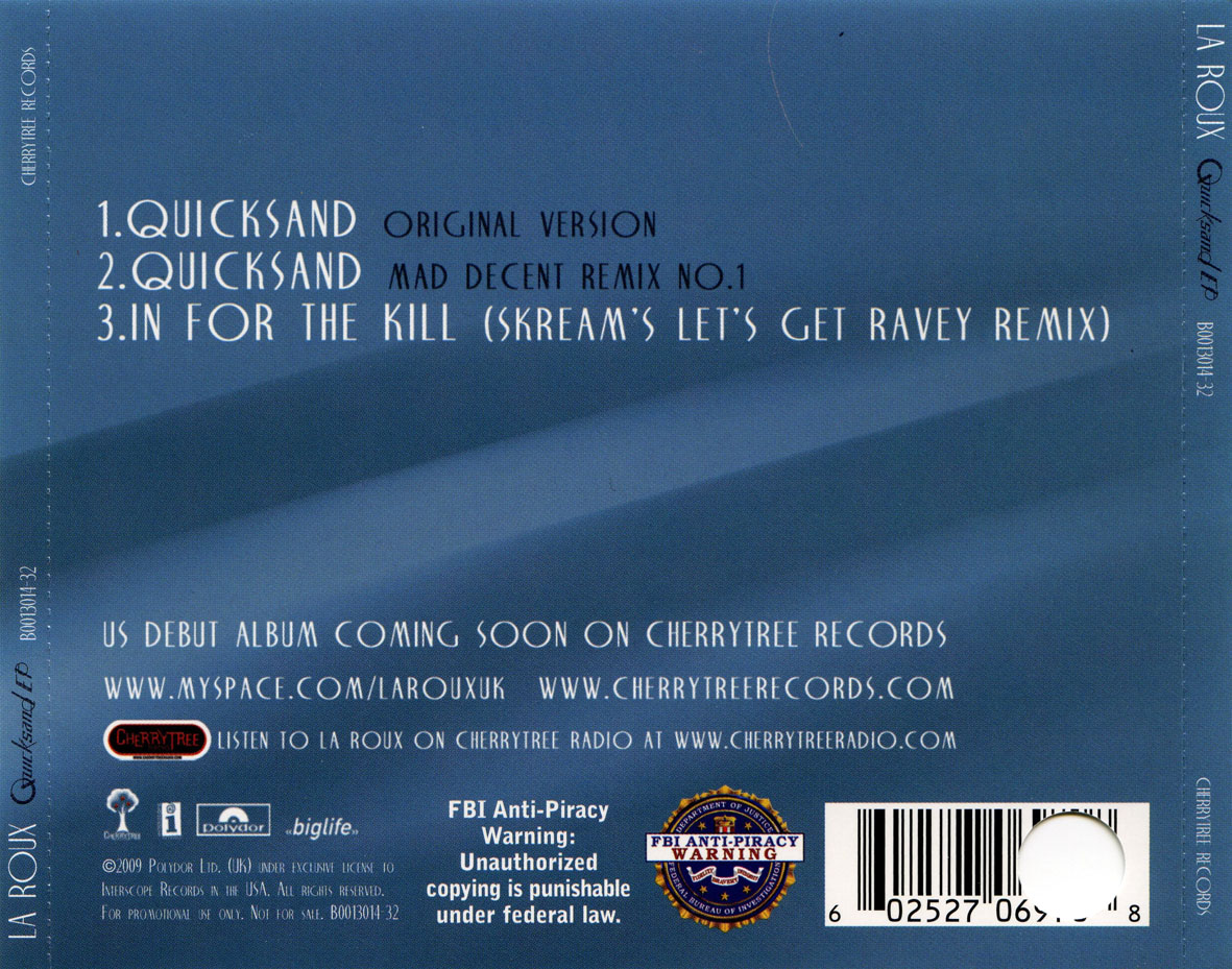 Cartula Trasera de La Roux - Quicksand (Cd Single)