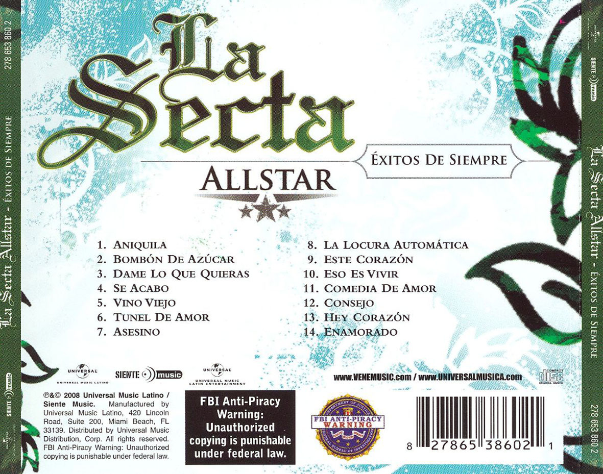Cartula Trasera de La Secta Allstar - Exitos De Siempre